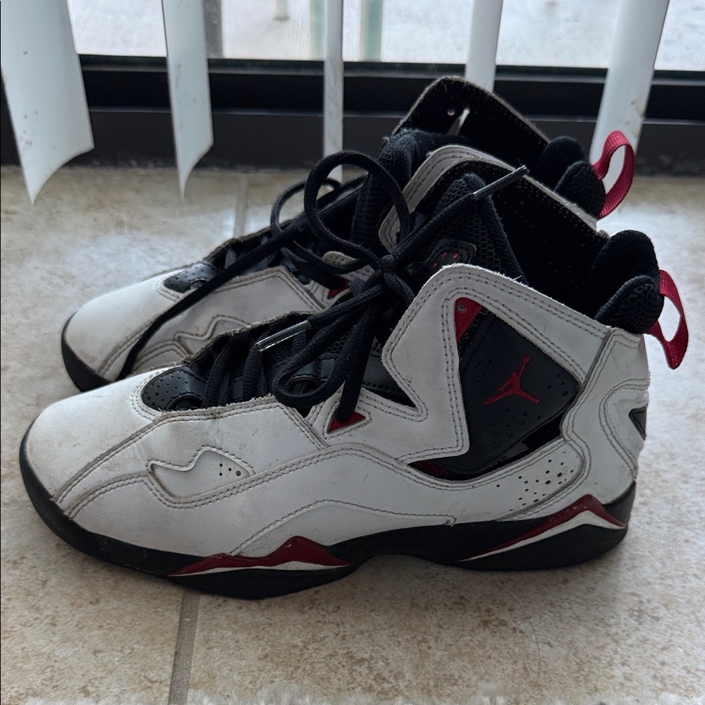 Jordan Kids White and Black Sneakers with Red Accents